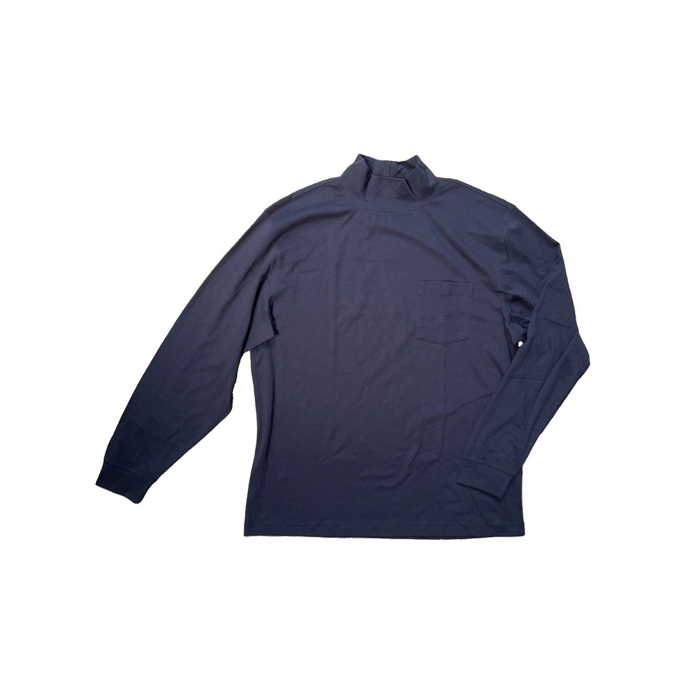 L.L.Bean Mock Neck Turtleneck Pocket Tee Shirt Mens‎ L Navy Blue 100% Cotton